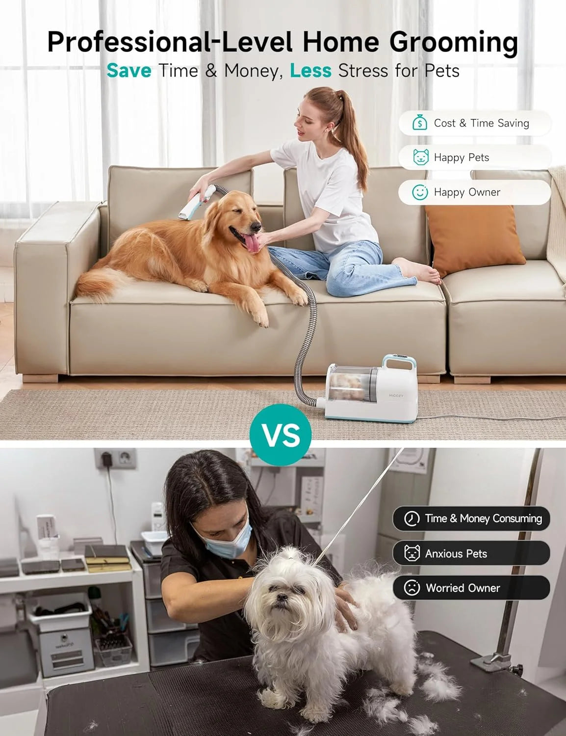 Professional Pet Grooming Kit with Dog Clippers and Vacuum Suction Tools