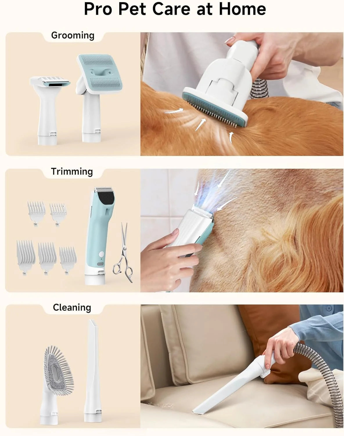 Professional Pet Grooming Kit with Dog Clippers and Vacuum Suction Tools